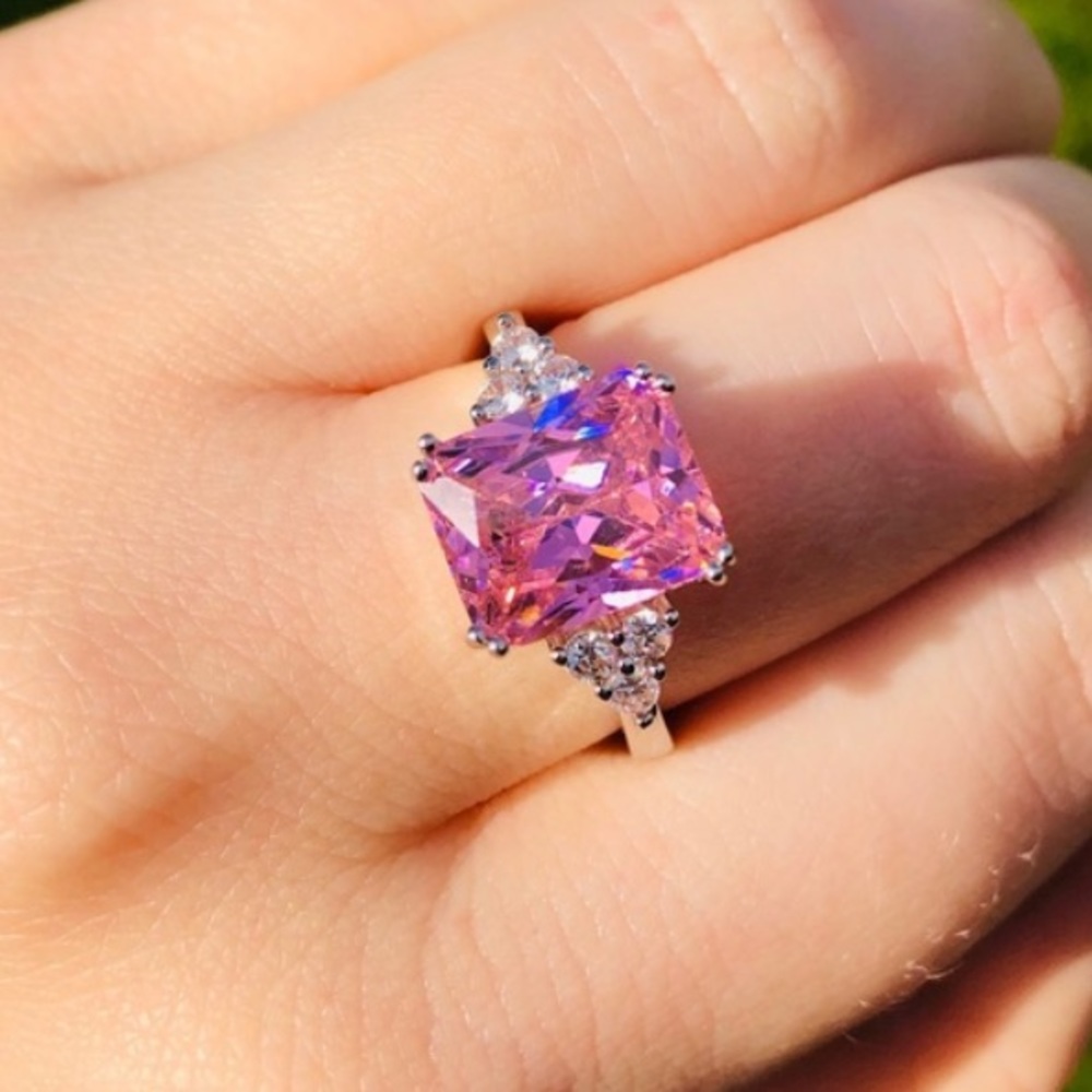 NEW Princess Cut Sapphire Sterling Silver Ring - Picture 5 of 6